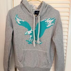 Vintage American eagle grey hoodie teal eagle S